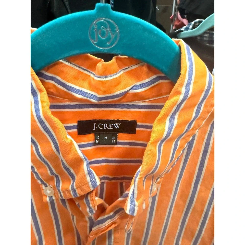 J.Crew Mens Orange Blue Striped Button Down Cotton Shirt Medium Long Sleeve